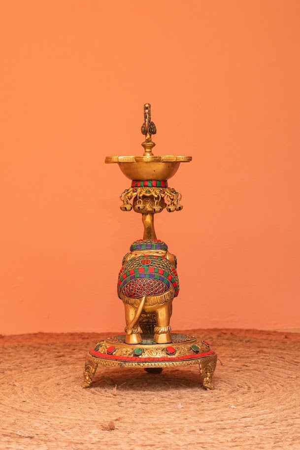 ELEPHANT BRASS STONEWORK DIYA LAMP