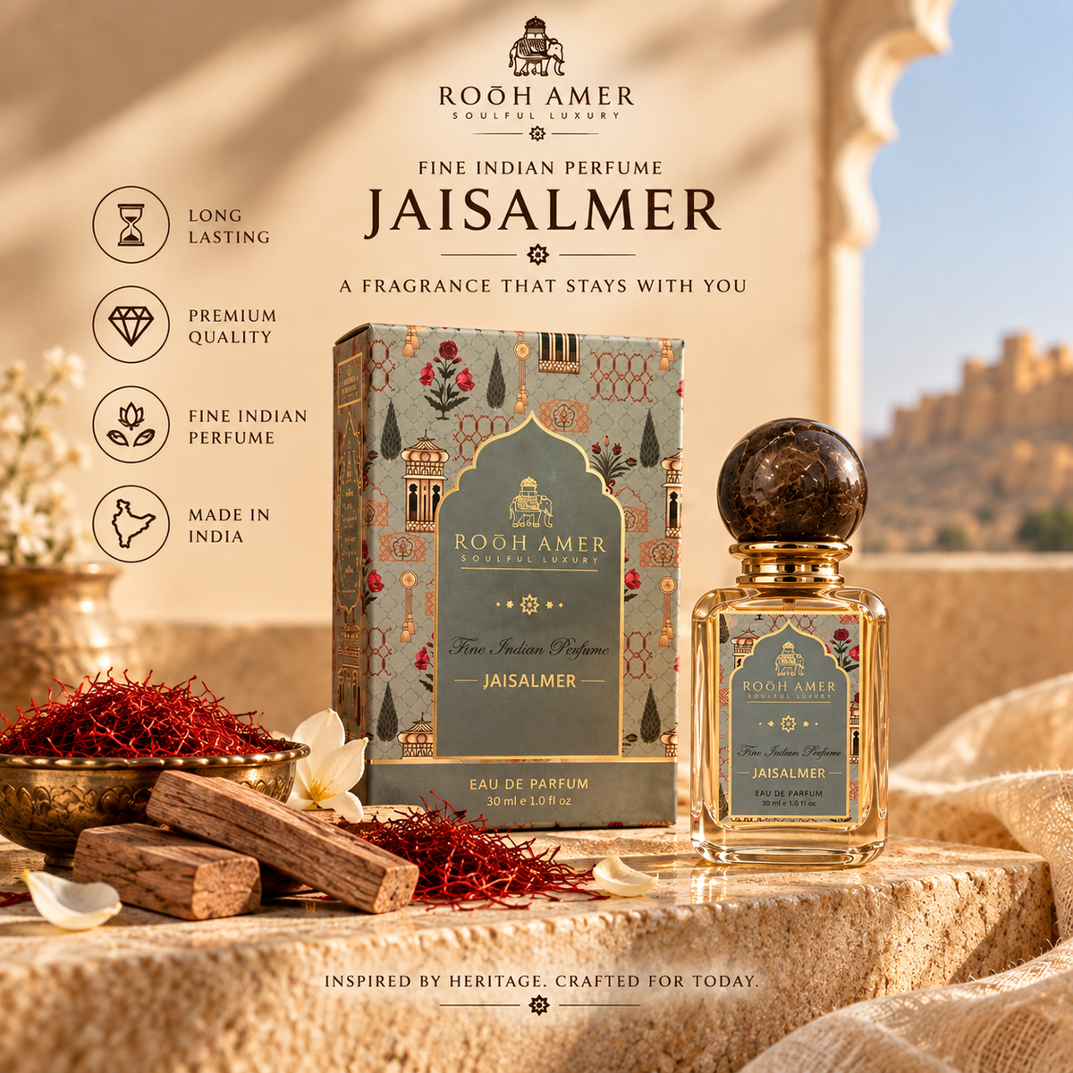 Jaisalmer Eau de Parfum – Saffron & Sandalwood -30 ml | Rooh Amer