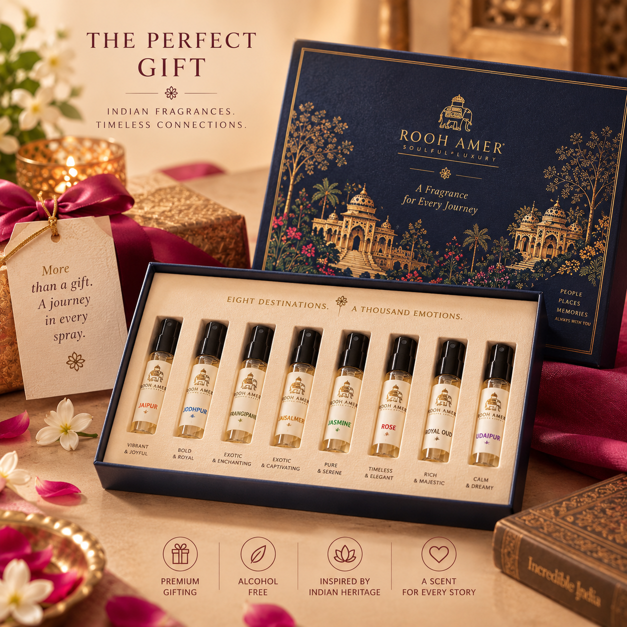 Rooh Amer Discovery Set – 8-Piece Fine Indian Perfume Collection | Alcohol-Free