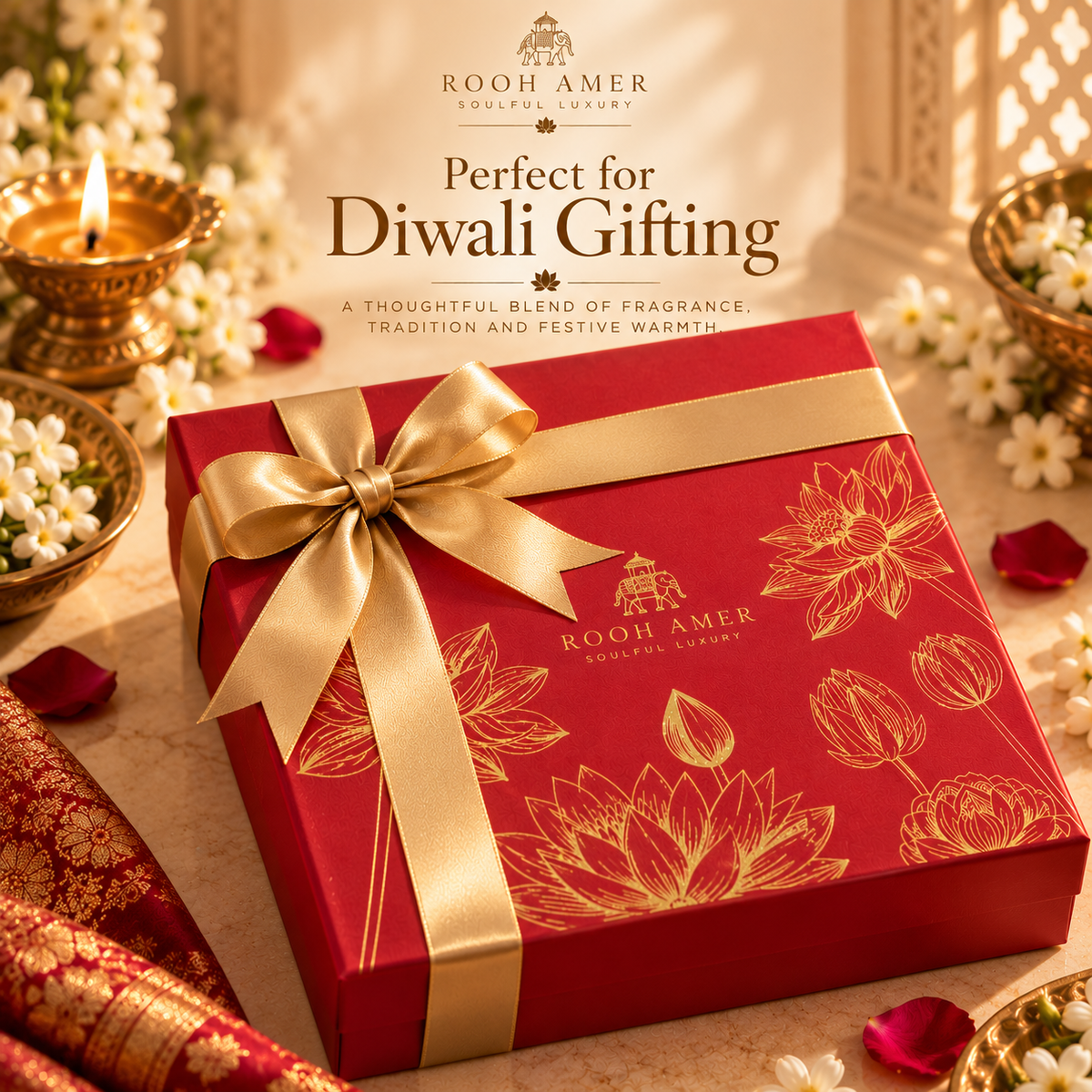 Noor Heritage Diwali Gift Hamper with Fine Indian Perfume & Lakshmi-Ganesha Idol | Rooh Amer