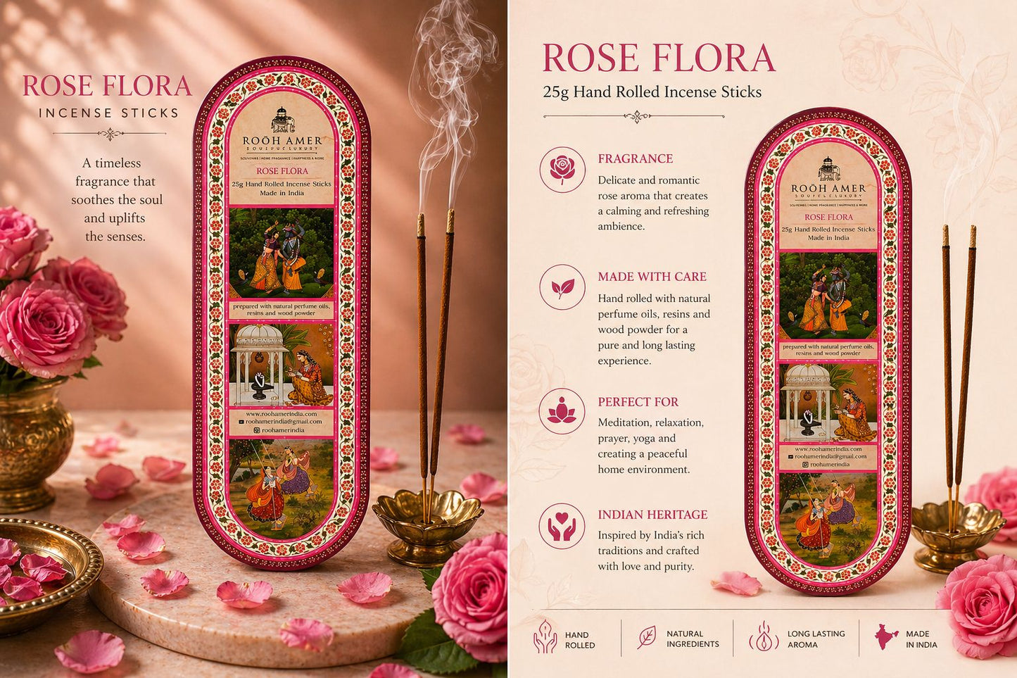 Rose flora Incense Sticks -25g | Rooh Amer