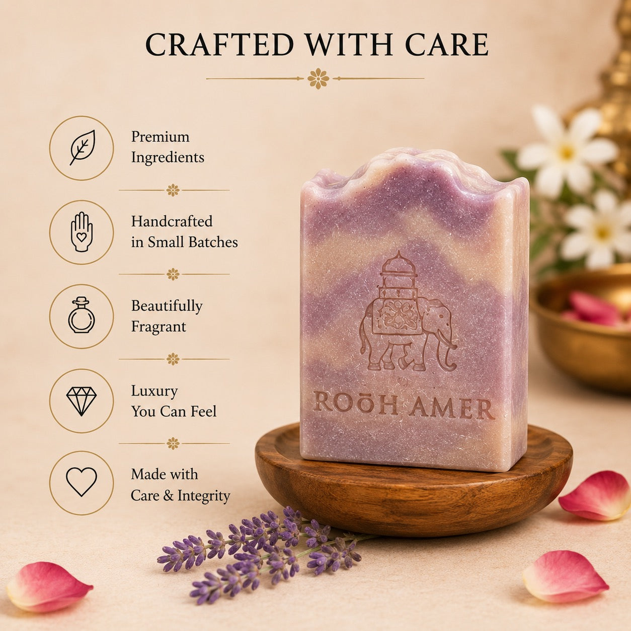 Handmade Serenity Soap - 100g | Premium Handcrafted Fine-Fragrance Bathing Bar |Rooh Amer