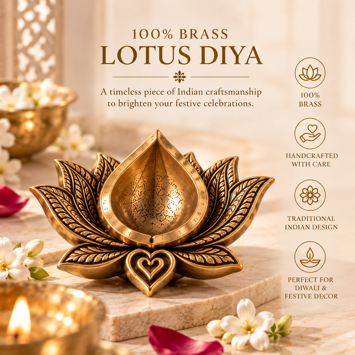 Shubh Deep Diwali Gift Hamper with Fine Indian Perfume & Brass Lotus Diya | Rooh Amer
