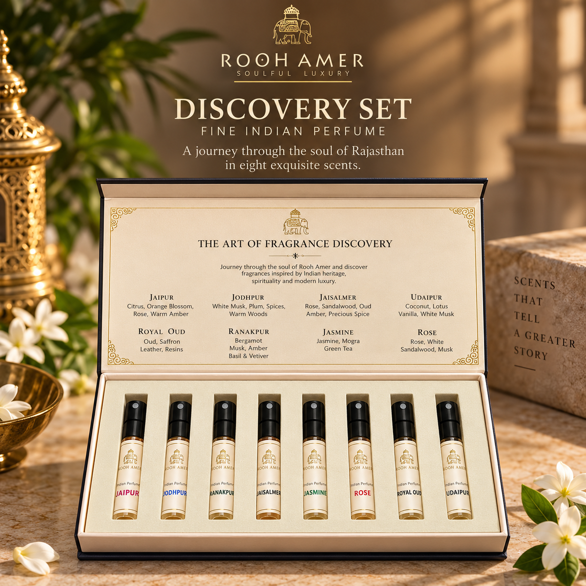 Rooh Amer Discovery Set – 8-Piece Fine Indian Perfume Collection | Alcohol-Free