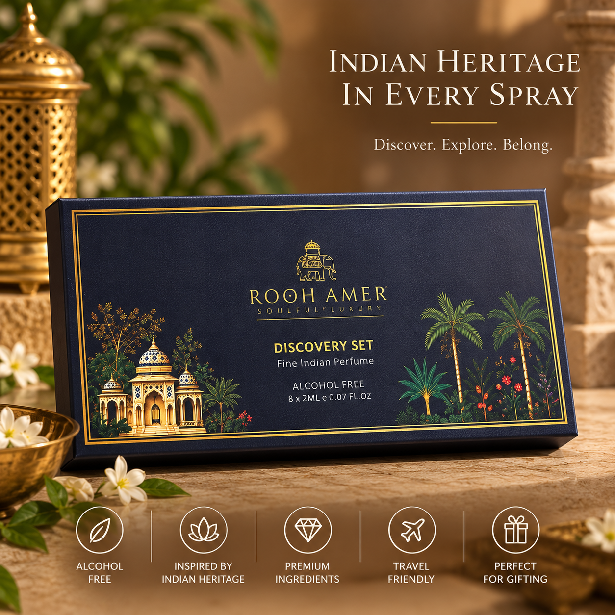 Rooh Amer Discovery Set – 8-Piece Fine Indian Perfume Collection | Alcohol-Free