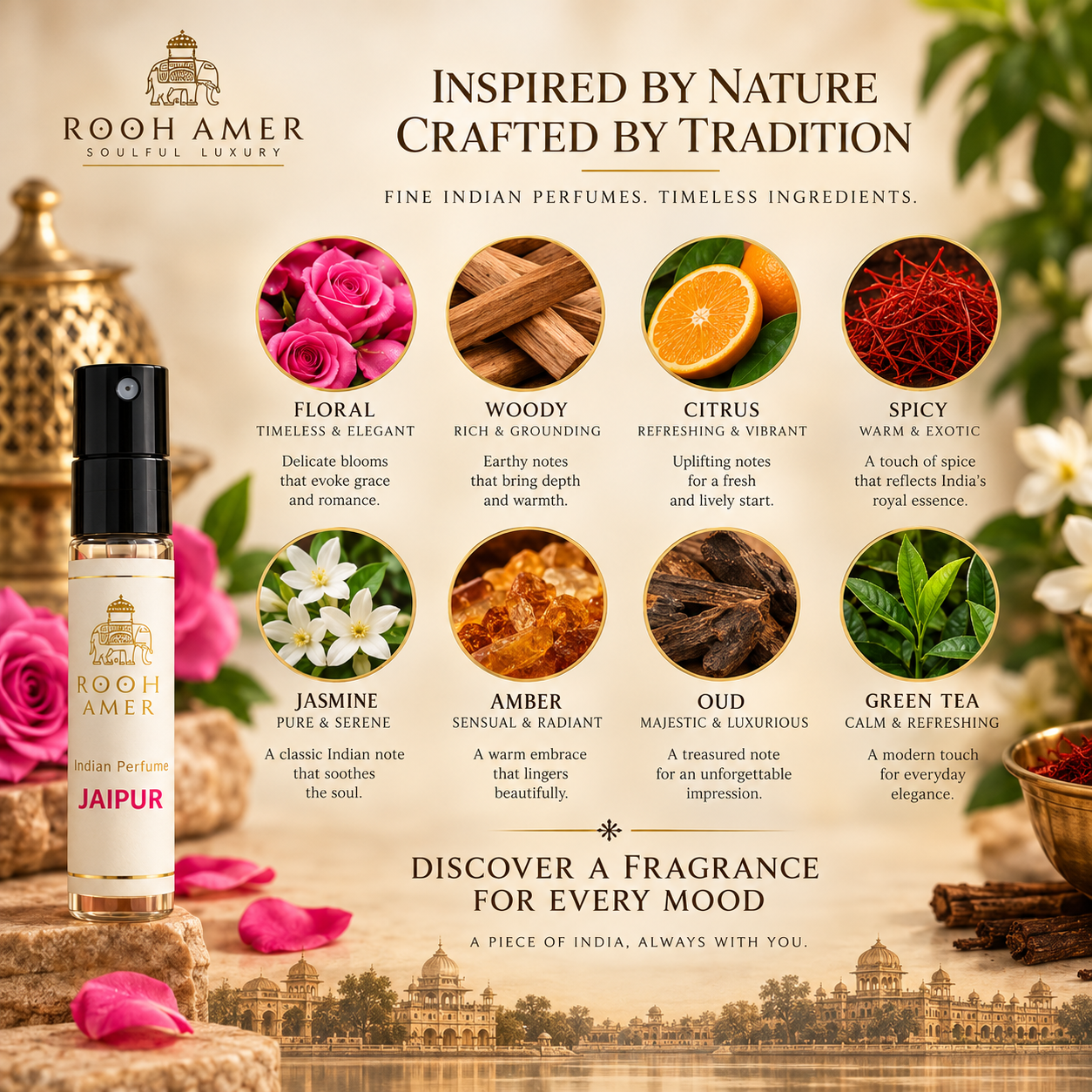 Rooh Amer Discovery Set – 8-Piece Fine Indian Perfume Collection | Alcohol-Free