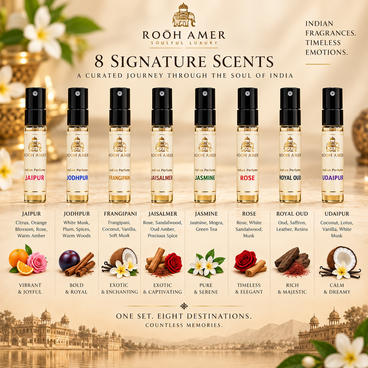 Rooh Amer Discovery Set – 8-Piece Fine Indian Perfume Collection | Alcohol-Free