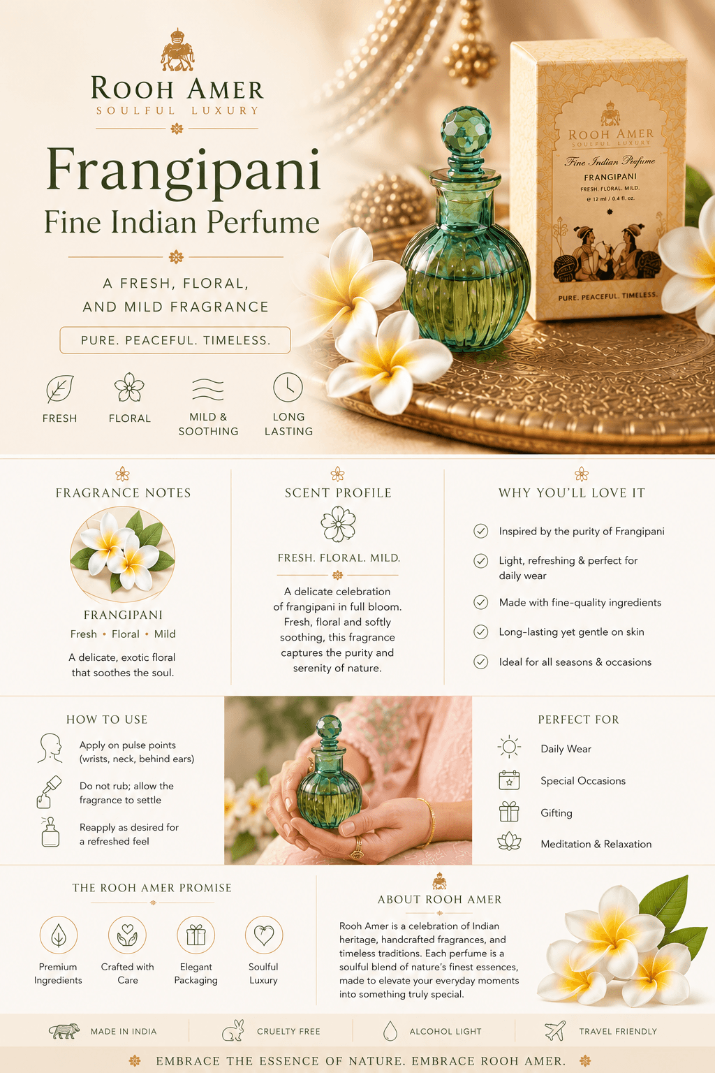 Frangipani - Fine Indian Perfume - 15 ml -Rooh Amer