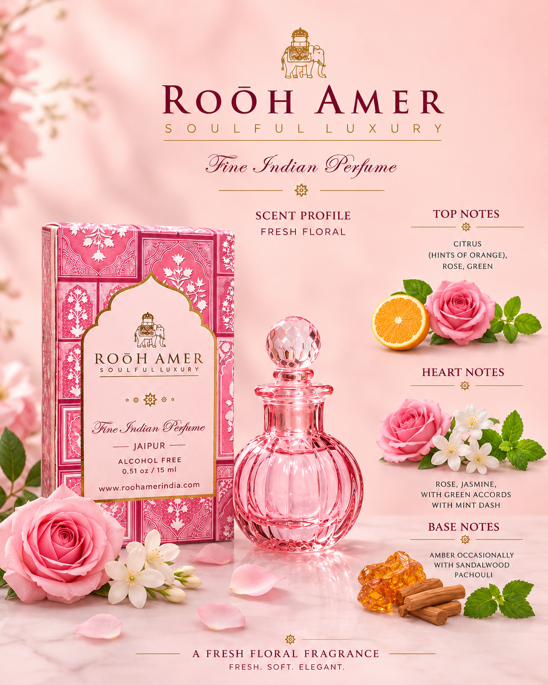 Jaipur (Martin) –Fine Indian Perfume - Fresh Floral - 15 ml - Rooh Amer