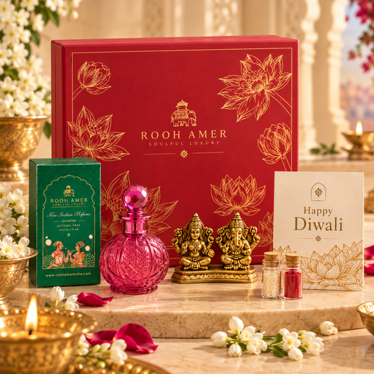 Noor Heritage Diwali Gift Hamper with Fine Indian Perfume & Lakshmi-Ganesha Idol | Rooh Amer