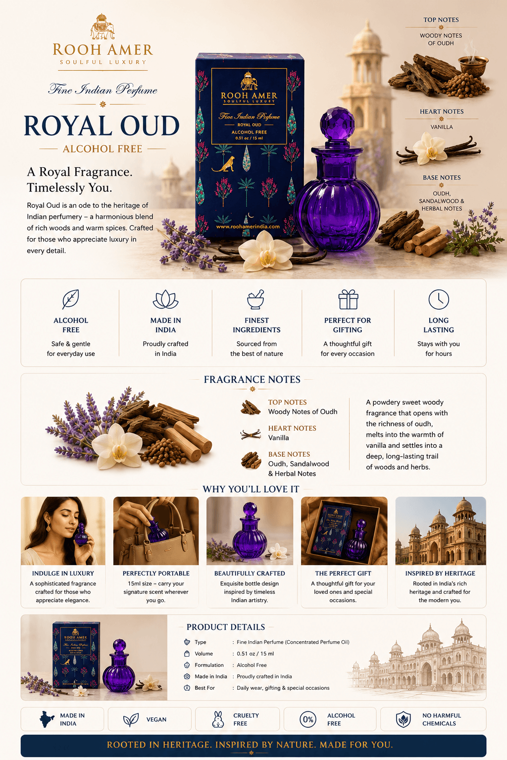 Royal oud - Fine Indian Perfume - 15 ml -Rooh Amer