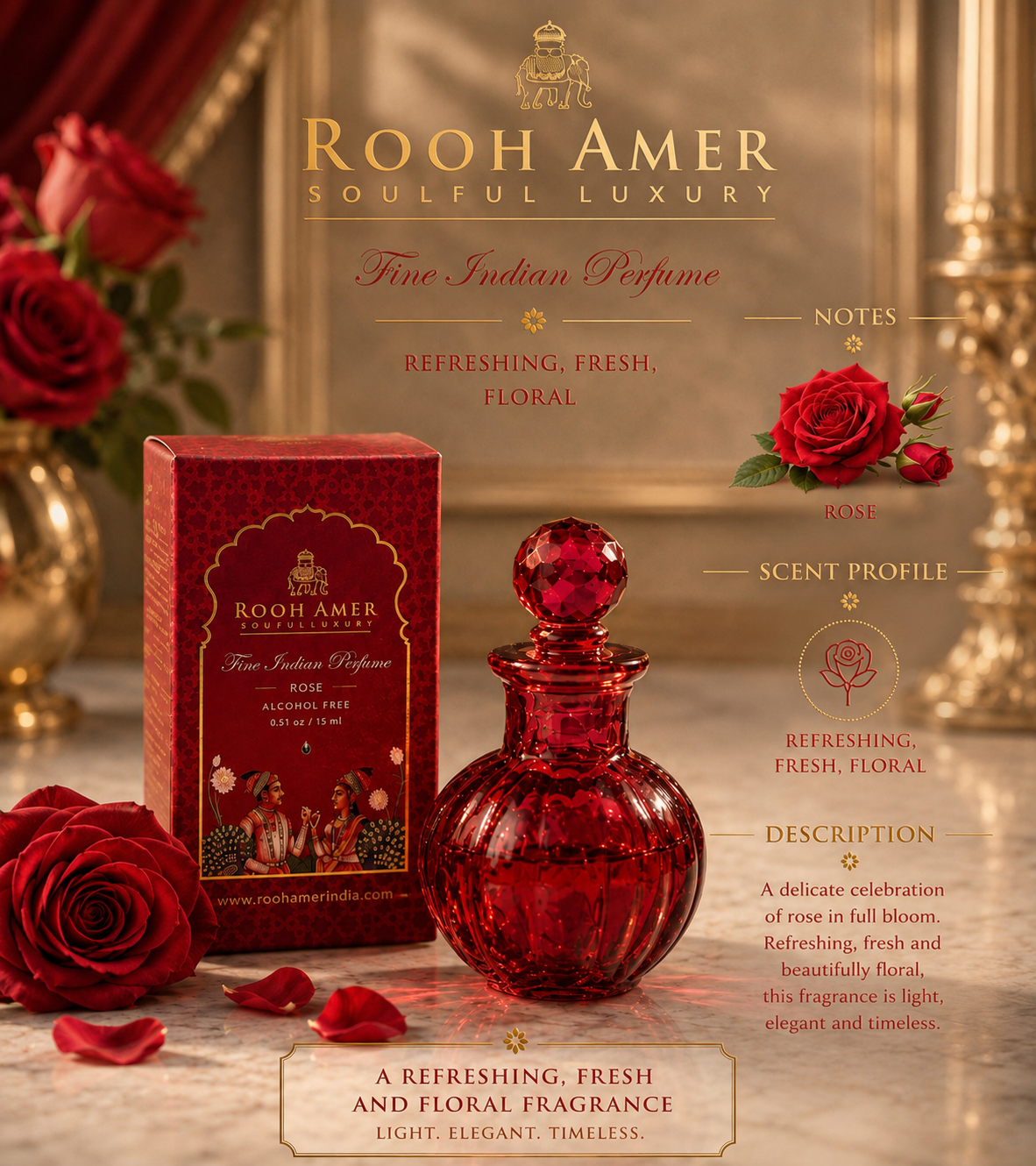Rose - Fine Indian Perfume - 15 ml -Rooh Amer