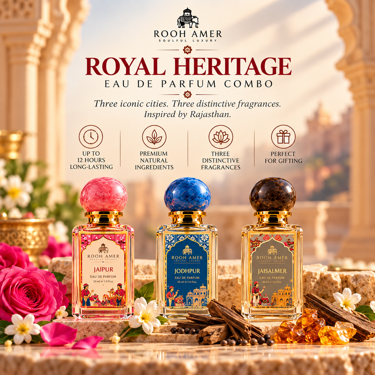 Rooh Amer Royal Heritage Eau de Parfum Combo – Jaipur, Jodhpur & Jaisalmer