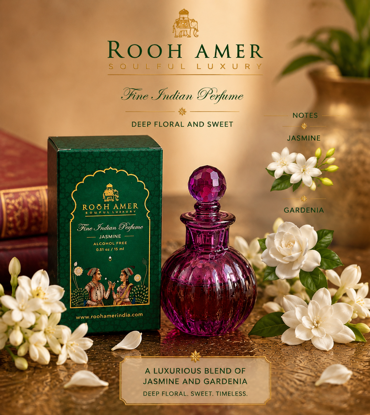 Jasmine - Fine Indian Perfume - 15 ml -Rooh Amer