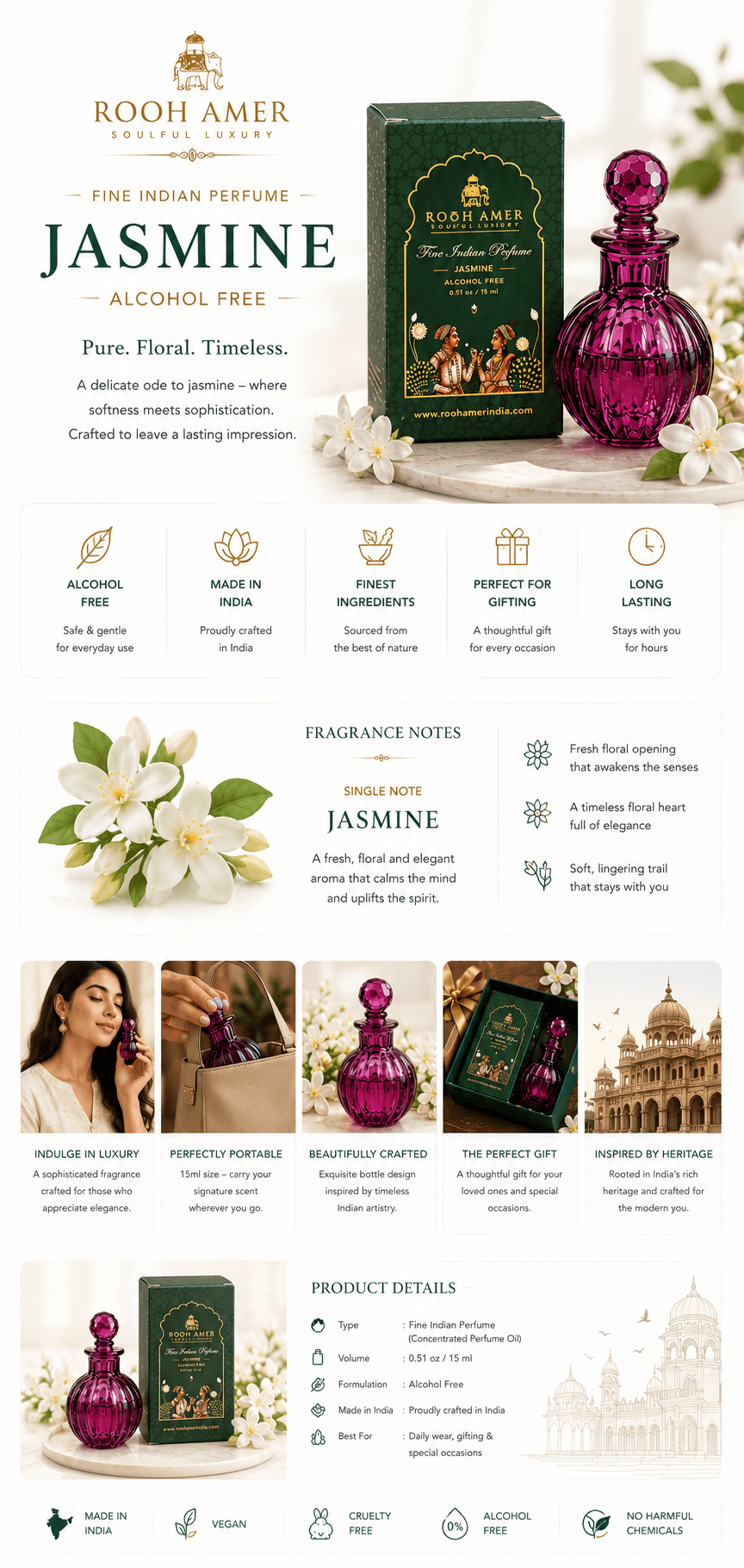 Jasmine - Fine Indian Perfume - 15 ml -Rooh Amer