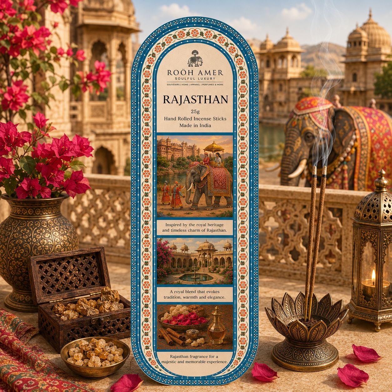 Rajasthan Inscense sticks - natural- hand rolled -premiuim luxury -25g | Rooh Amer