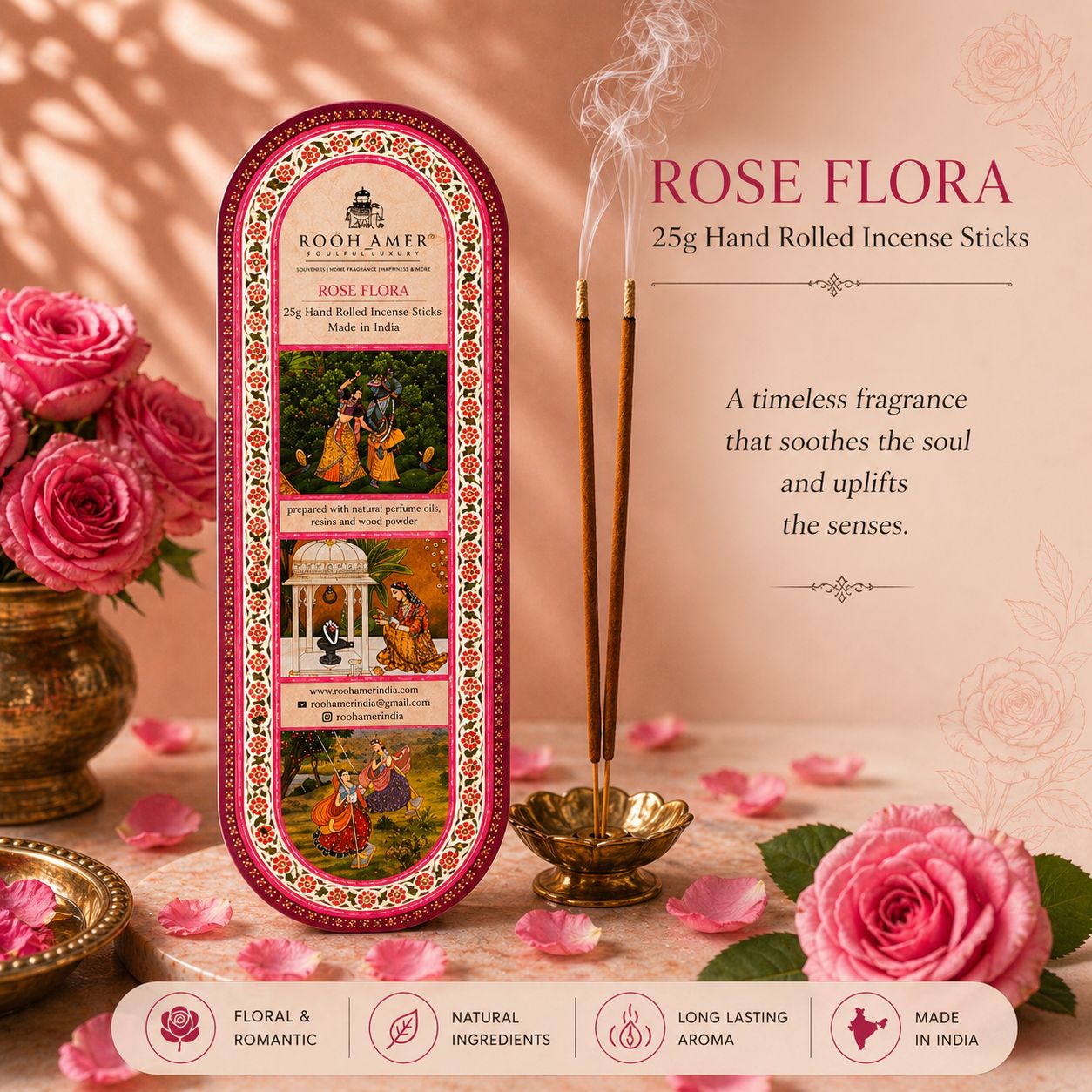 Rose flora Incense Sticks  -25g | Rooh Amer